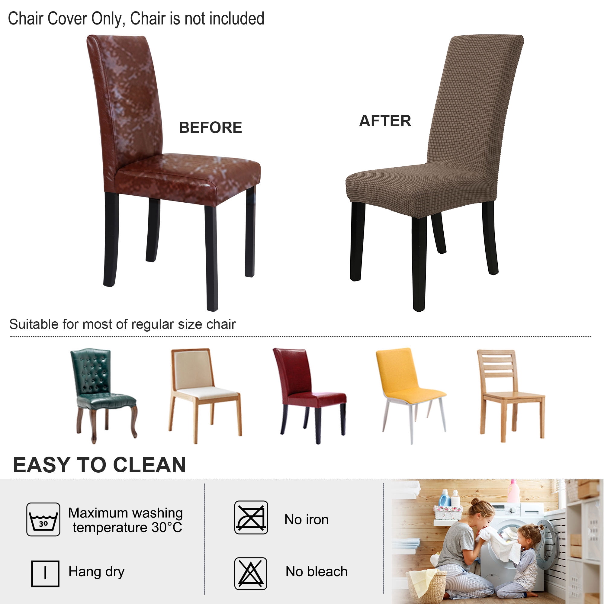 Unique Bargains Knit Spandex Seat Cover for Dining Chair Slipcovers Brown