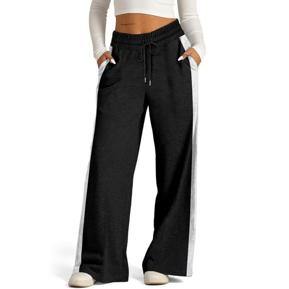 Black Wide Leg Sweatpants Women Wide Leg Sweatpants Women Baggy Elastic High Waisted Pants Loose Fit Pull On Track Flare Trouser Fashion Clothing