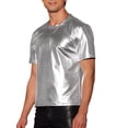 thumbnail image 4 of Camiseta metálica de hombre INSPIRE CHIC, cuello redondo, mangas cortas, brillante, para fiesta y discoteca, talla XL, gris, 4 of 7