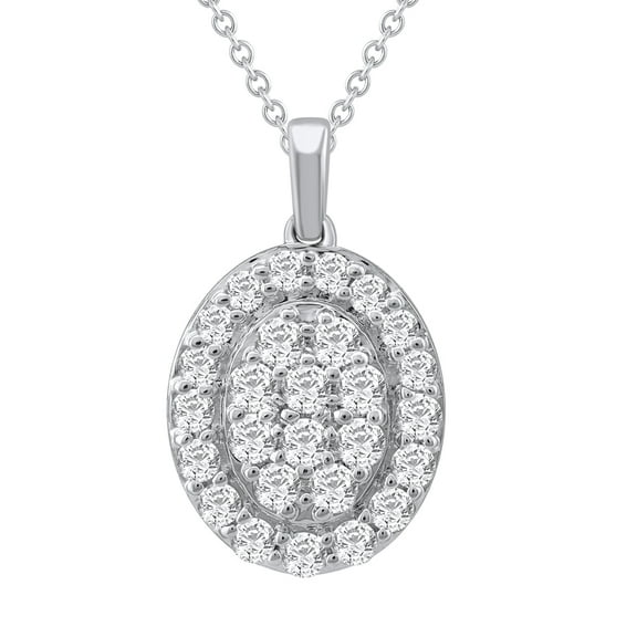1 Carat Diamond Circel Pendant Necklace in 10K White Gold (Silver Cable Chain)