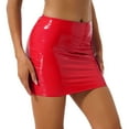 thumbnail image 3 of YIZYIF Womens Shiny Latex Leather Mini Skirt High Waist Office Lady Bodycon Pencil Skirt Red M, 3 of 7
