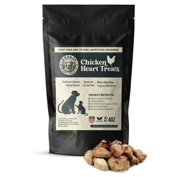 Oregon Trail Treats Freeze OIF8 Dried Chicken Hearts 4oz - Premium Single Ingredient Cat & Dog Chicken Treats - No Preservatives, Zero Gluten or Grain - Made in The USA