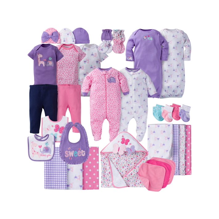 Gerber Newborn Baby Girl Perfect Baby Shower Gift Layette Set, 34Piece