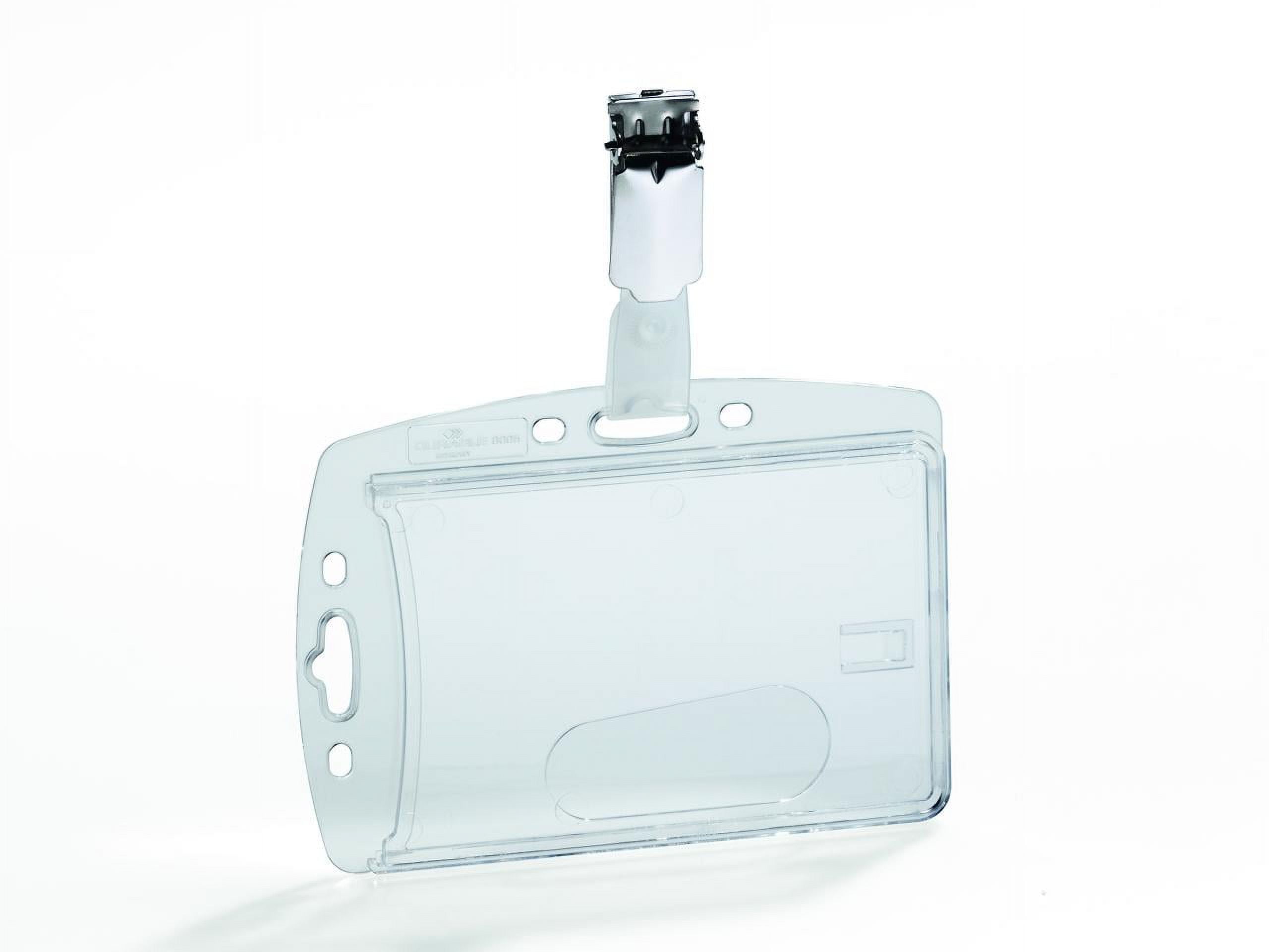 DURABLE Shell-Style ID Badge Holder with Strap Clip, Horizontal Or Vertical Orientation, 2-3/4" x 4", Clear, Pack of 25 (800519)