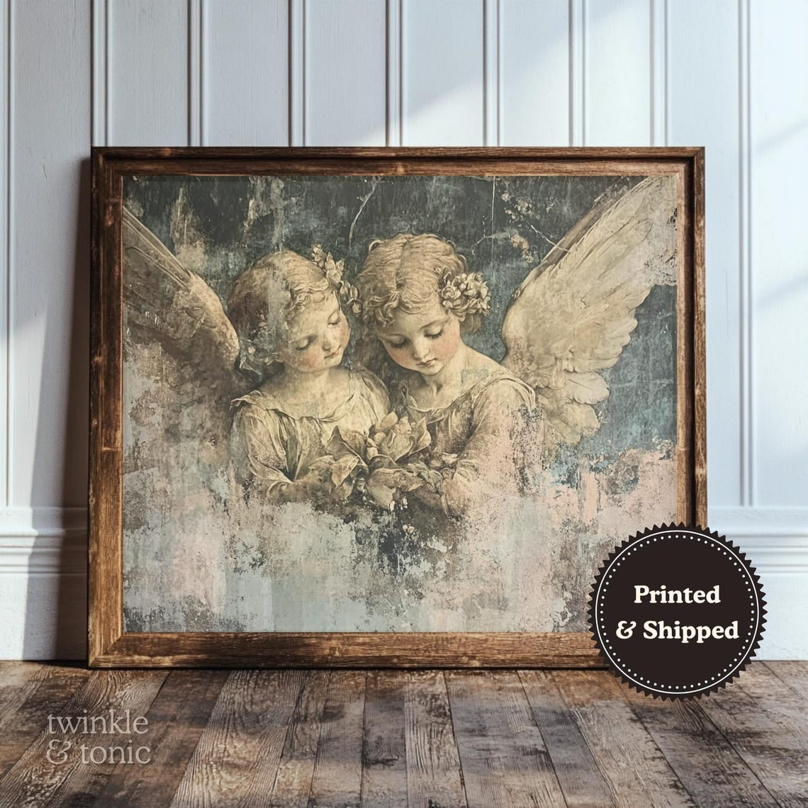 Vintage Victorian Angel Print Religious Christian Rustic Farmhouse Decor Nursery Cherub Art Symbolic