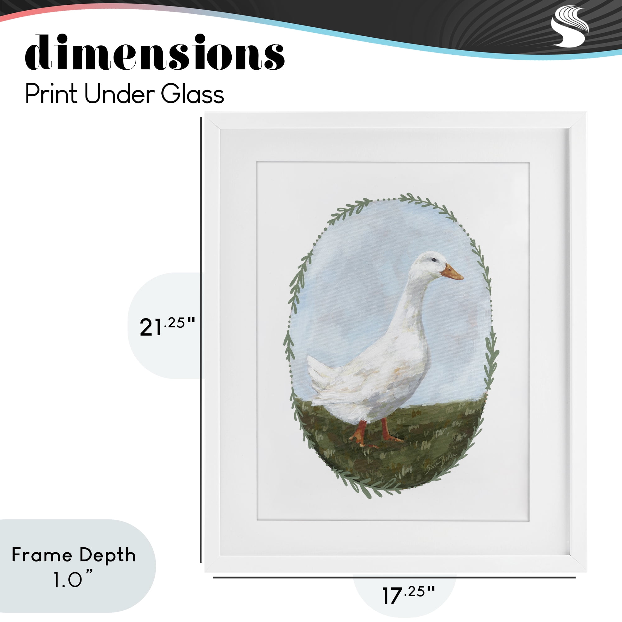 Stupell Industries Gentle Duck in Meadow White Framed Print Under Glass, design by Sara Baker