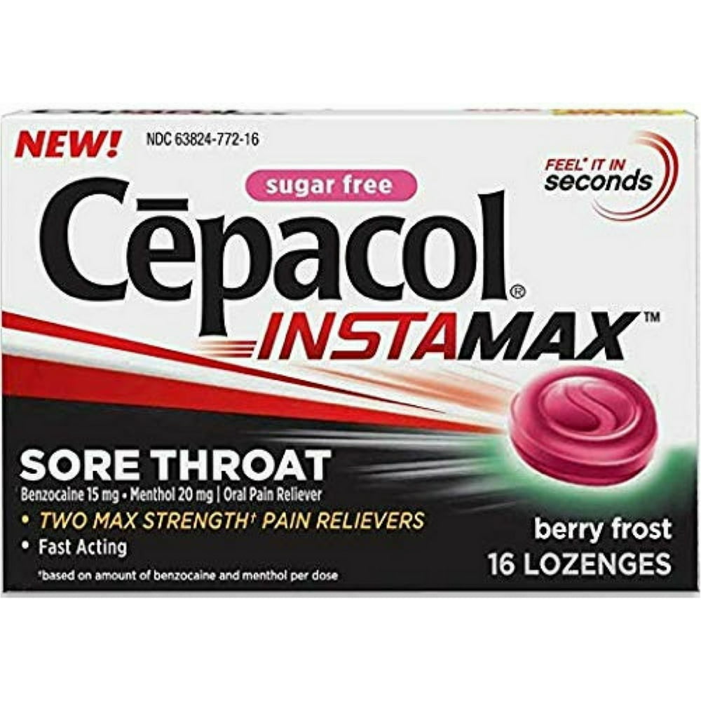 Cepacol InstaMax Sugar Free Sore Throat & Cough Drop Lozenges, Berry