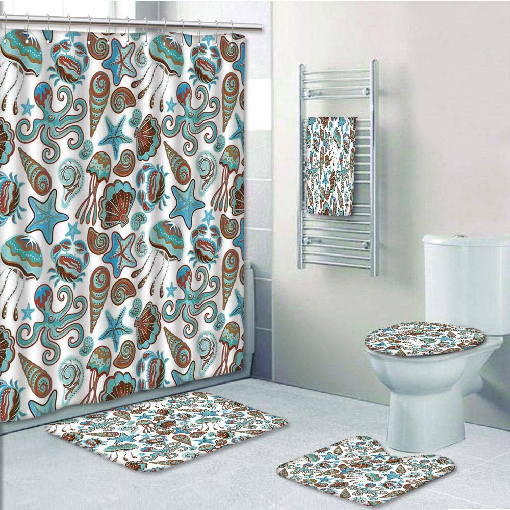 Crab Art Print Shower Curtain Bath Mat Toilet Cover Rug Bathroom Decor Set 