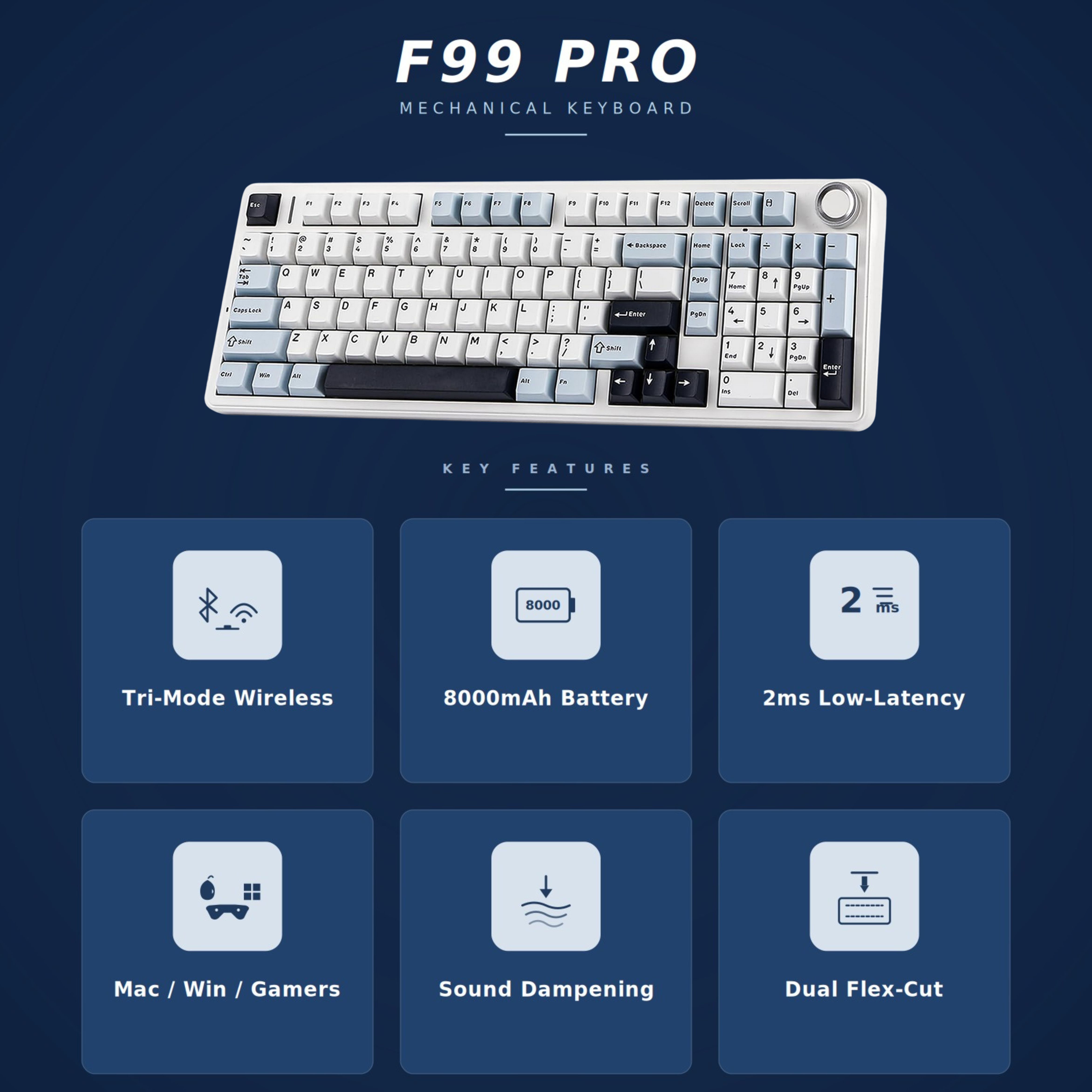 Aula F99 Pro Wireless Gaming Keyboard, 96%, Mechanical photo 5