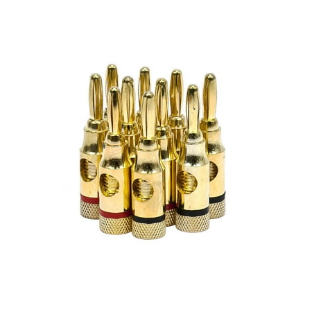 5 PAIRS OF High-Quality Gold Plated Speaker Banana Plugs, Open Screw