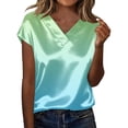 thumbnail image 2 of Endives Womens Satin T-shirt Short Sleeve Blouse V Neck Shirts Womens Top Summer Outfits S-3XL, 2 of 6