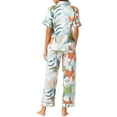 thumbnail image 3 of cheibear Womens Satin SleepwearButton Down Short Sleeve with Loose Pants Silky Lounge Pajama Sets XL Green, 3 of 6
