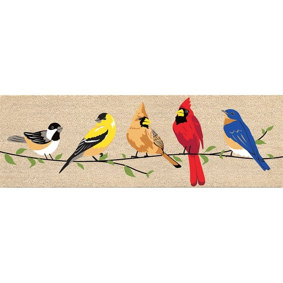 Evergreen Birds on a Branch Kensington Indoor Outdoor Coir Interchangeable Doormat 9.25x28 Beige