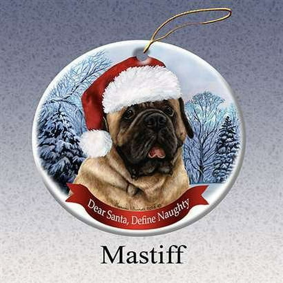 Holiday Pet Gifts Mastiff Santa Hat Dog Porcelain Christmas Tree Ornament