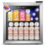 Auseo 55Cans Mini Fridge Cooler, Beverage Refrigerator Cooler with Stainless Steel Glass Door & Adjustable Leveling Legs, Home/Bar/Office