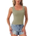 thumbnail image 4 of INSPIRE CHIC Women's Scoop Neck Sleeveless Fitted Cotton Basic Layering Wide Strap 2026 Summer Cropped Tank Top Shirts XL Green, 4 of 6