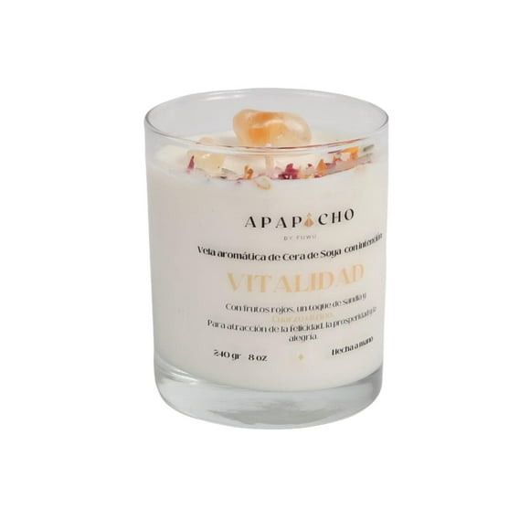 Velas Aromáticas Fuwu Frutos Rojos Sandía con Cuarzos y Hierbas Naturales