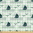 thumbnail image 2 of Ambesonne Sailing Fabric by the Yard Upholstery, Waves Seagulls Sailboat, 10 Yards, Dark Violet Blue White, 2 of 5