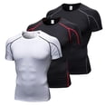 thumbnail image 1 of Tignapoo Men's Compression Short Sleeve Athletic Shirt for Workouts and Running - Black, White & Red - Size M - Made from 85% Polyester & 15% Spandex for Optimal Comfort & Performance., 1 of 7
