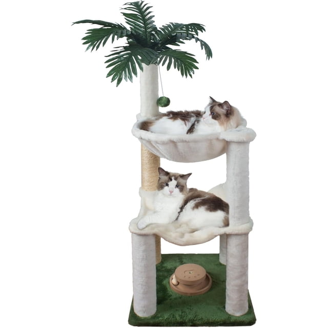 Cat Scratching Post es Small Cat Tree Tower with Two Cat Hammock Double Cat Hammock with Cat Toy Wooden Interactive Cat Condo for Kitten and Adults Cat
