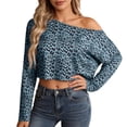 thumbnail image 3 of Trendfront Womens Off Shoulder Boat Neck Long Sleeve Tops Oversized Leopard Print Tees Animal Pattern Base Layering Style T-Shirts, 3 of 7