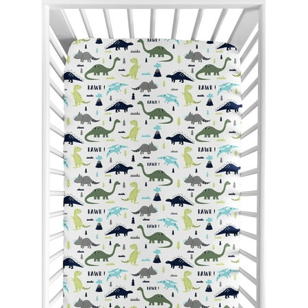 UPC: 0846480085270 | Mod Dinosaur Blue And Green Jersey Knit Fitted Crib Sheet by Sweet Jojo Designs