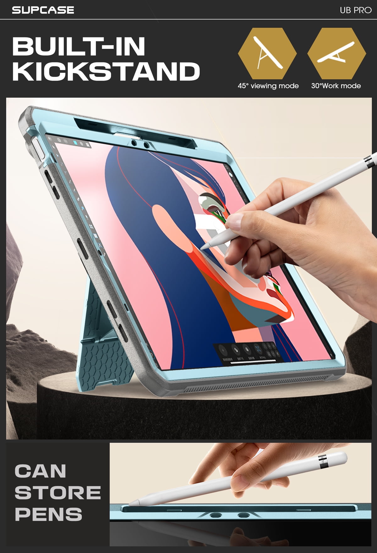 SUPCASE for iPad Air 11 Inch Case 6th Generation M2 2024, [Built-in Screen Protector & Pencil Holder & Stand] Full-Body Rugged Cover for iPad Air 6th/5th/4th Gen (11/10.9 Inch, 2024/2022/2020), Blue