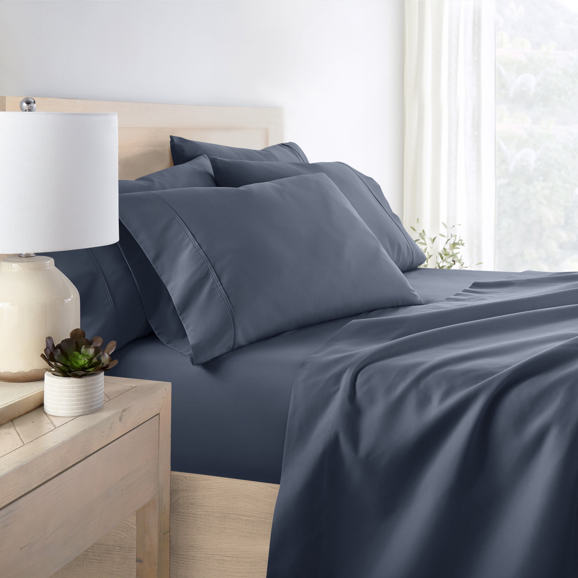 California King, Stone Solid Microfiber 6 Piece Bed Sheet Set, by Noble Linens