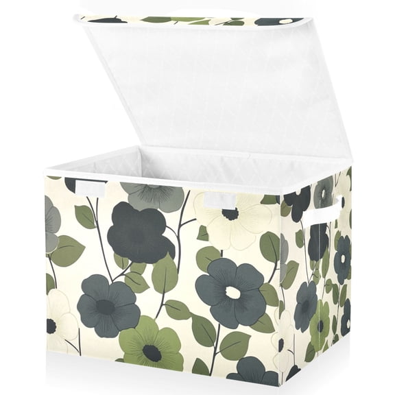 Yayeee Collapsible Cube Storage Bin with Lid Fabric Closet Decorative Basket with Handles, Navy Flower