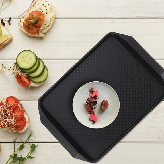 KONTONTY Black Plastic Serving Tray for Home Use Perfect for Parties Weddings and Restaurant Displays 14.2 x 9.8 inches