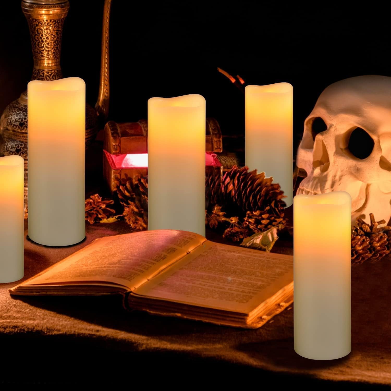 Hanzim Flameless Flickering Battery Operated Candles D2.2''*H4 5" 6" 7" 8" 9" Set of 9 Ivory Real Wax Pillar LED with 10-Key Remote and Cycling 24 Hours Timer (Ivory)