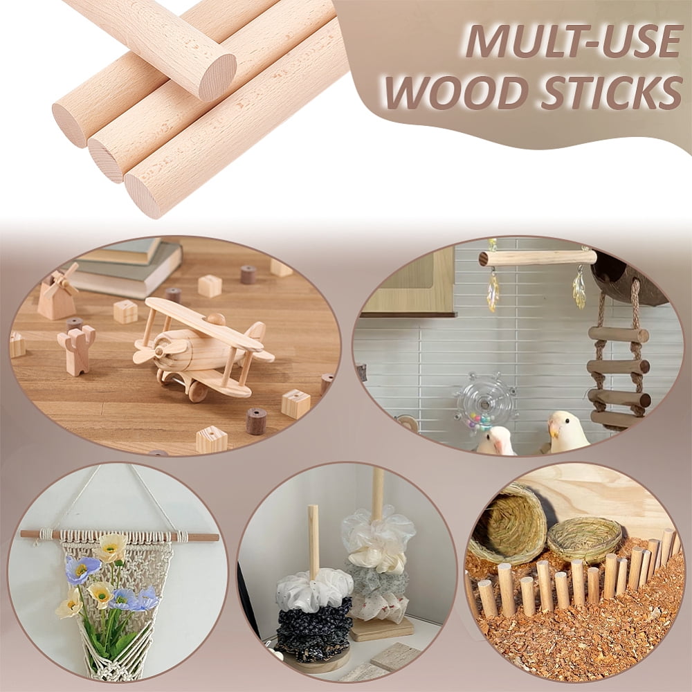 Wood Sticks Round Dowel Rod Column Floral White 300x35mm