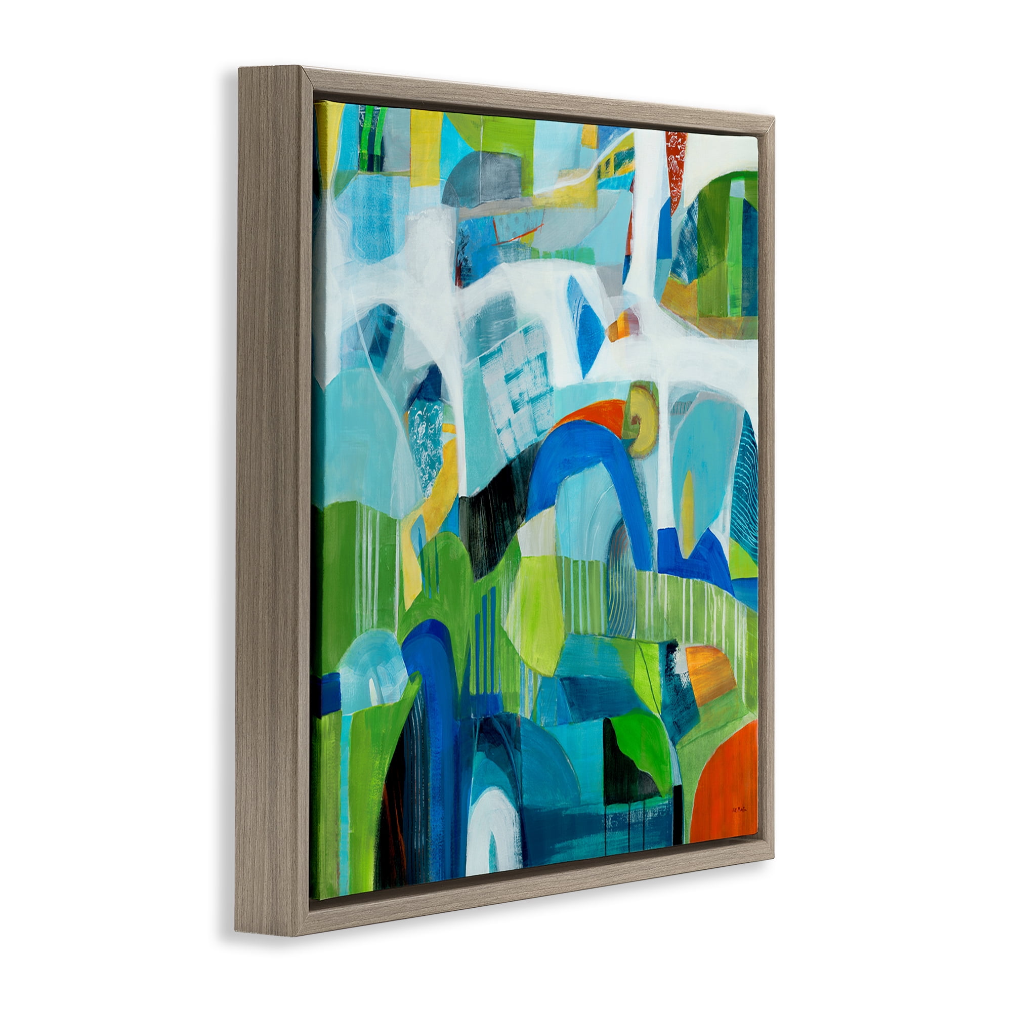 Stupell Industries Restless Bright Shapes Abstract Painting Brown Floater Framed Canvas Art Print Wall Art, 18 x 18