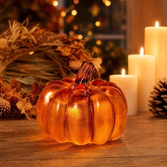 Halloween Pumpkin Decor 2.75 Inch Halloween Pumpkin Decorations Fall Pumpkin Decor Halloween Table Decor Clear Treat Container for Home Party Orange Accent, 1 Piece