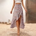 thumbnail image 2 of Wxolcjlv Womens Floral Print High Low Maxi Skirt Ruffle Slit Party Long Skirts, 2 of 5