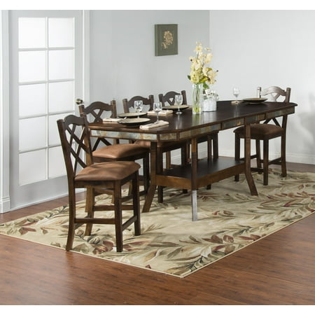 Fancy Double Leaf Knob - Santa Fe Extension Table with Double Butterfly Leaf with Six Double Crossback Stool