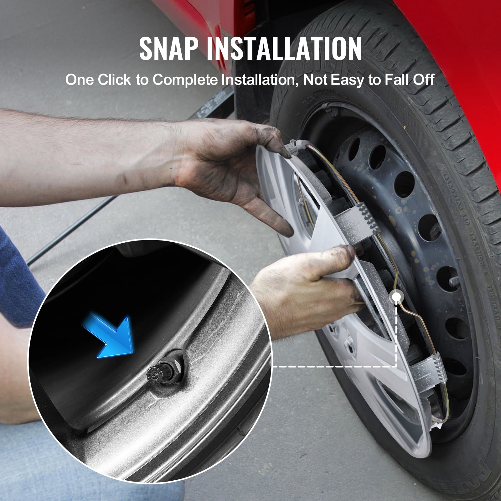 VEVOR Wheel Rim Cover Hubcaps, 15 in Diameter, Sturdy & Durable Scratch-Resistant Hubcap with Snap & Valve Nozzle Hole, ABS & PC Hubcap with High Rigidity & Less Wind Drag, Fits for All Weather Use