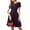 Dark Purple, variant on Elegant Short Sleeve Pleated Swing Round Neck Solid Color Loose Dress Women Casual Party Evening Gown Black L