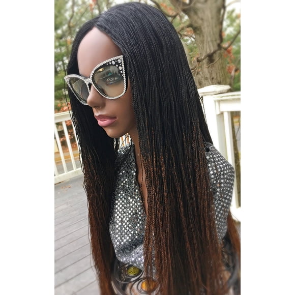2Chique Boutique Women's Handmade Micro Twist Ombre Braided Wig Color 1b/30, 32Inches