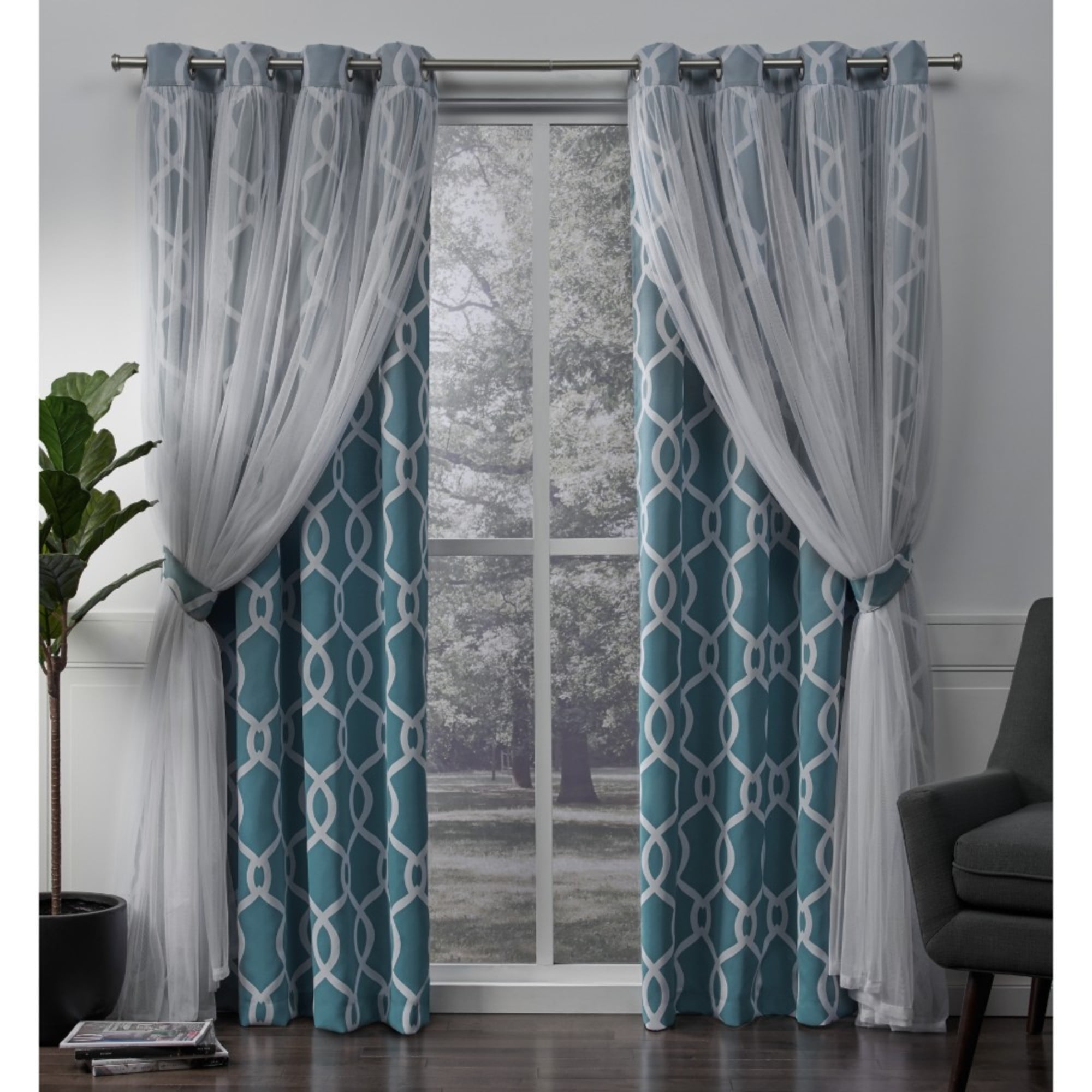 Exclusive Home Curtains 2 Pack Carmela Layered Geometric Blackout And 