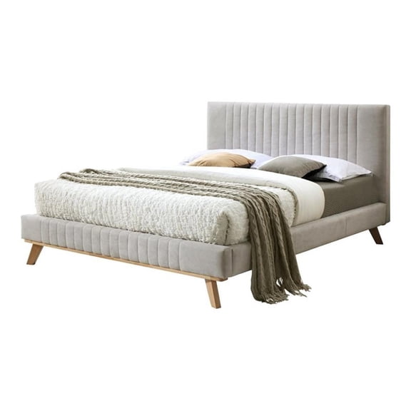 Pemberly Row Wood and Fabric Upholstered Queen Platform Bed in Taupe Gray