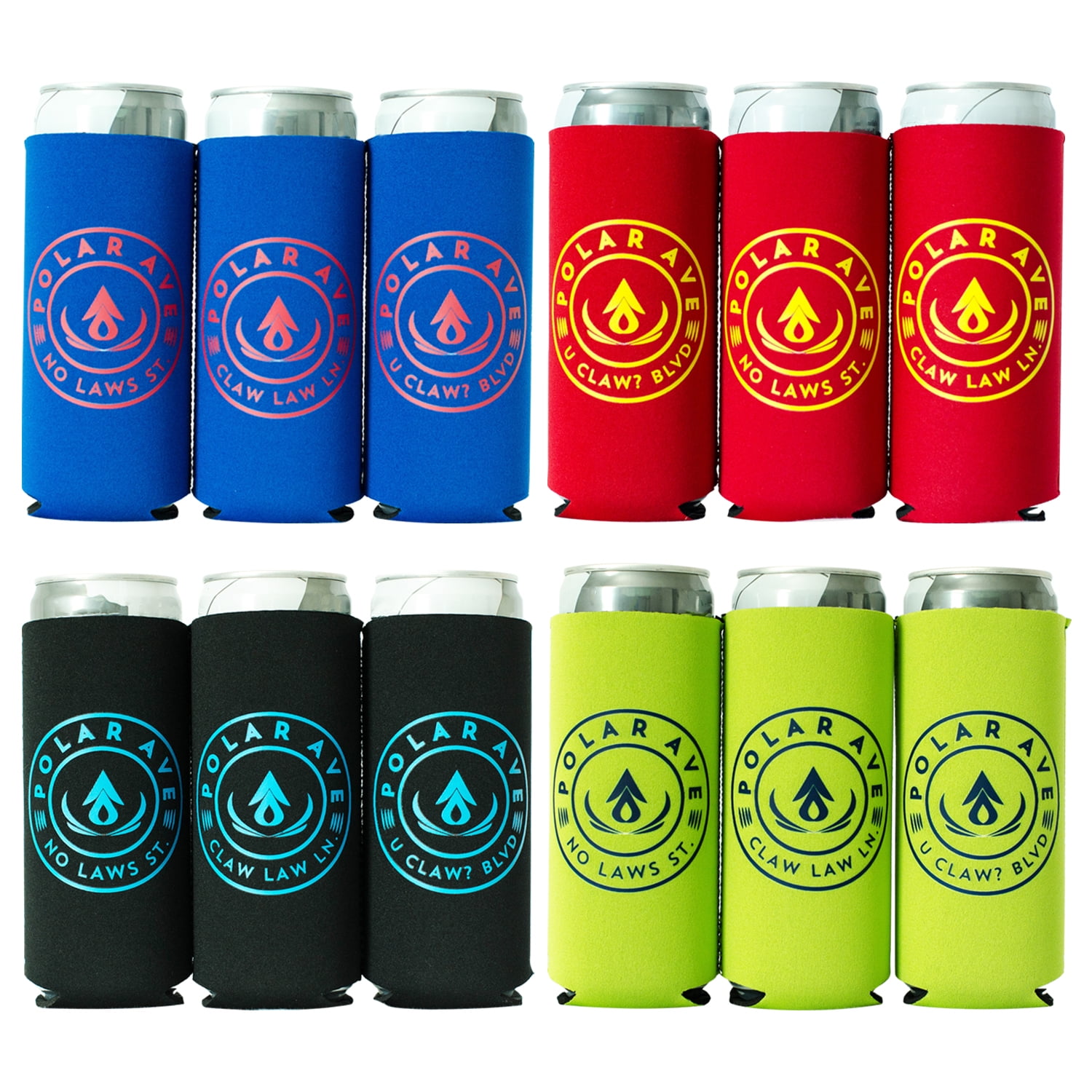 Slim Can Coolie Neoprene Collapsible Multi Color 12 Pack for 12 oz Slim