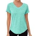 thumbnail image 2 of SROBPTY Womens T-Shirts Solid V Neck Short Sleeve Active Loose Breathable Summer Tops for Sports, 2 of 5