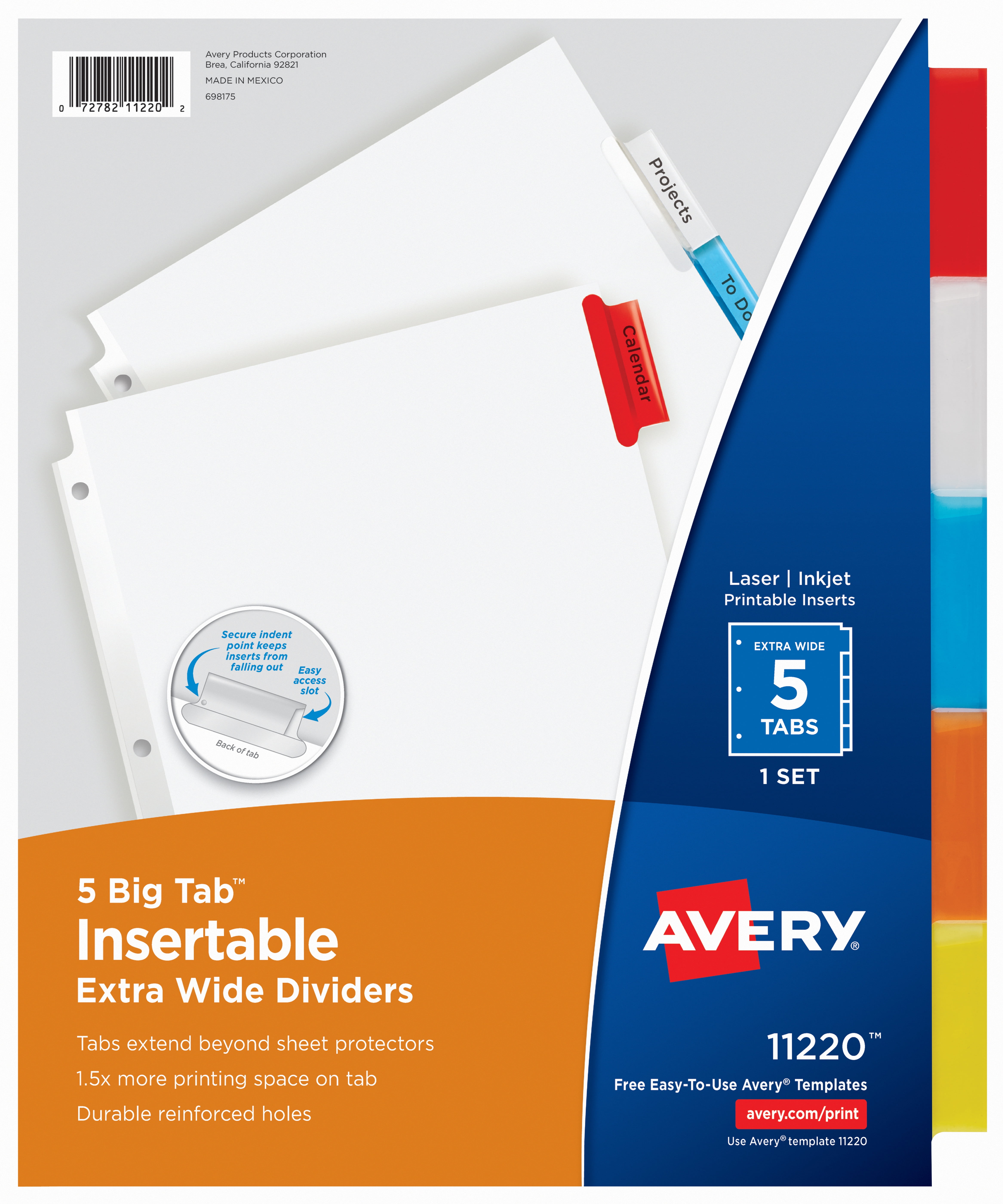 Avery 11109 5 Tab Binder Dividers Insertable Multicolor Big Tabs 6 Sets 