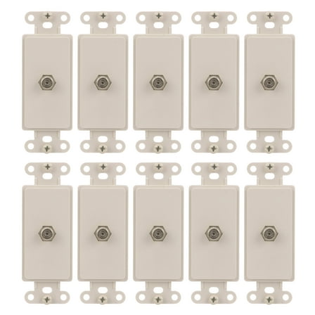 (case of 10) EATON Wiring 2162LA Single Type F Coaxial Adapter with Decorator Insert, Category 3 RJ11, RJ14, Light Almond