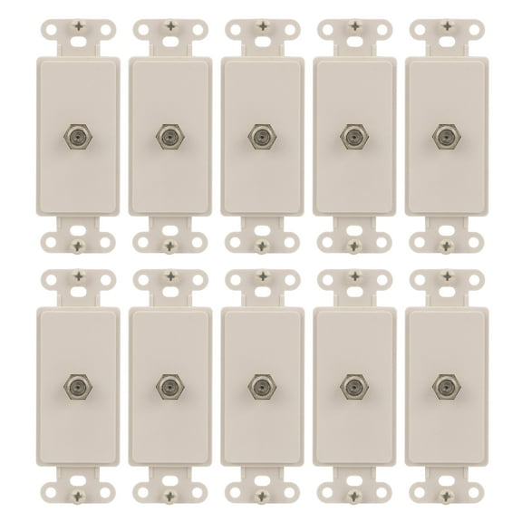 (case of 10) EATON Wiring 2162LA Single Type F Coaxial Adapter with Decorator Insert, Category 3 RJ11, RJ14, Light Almond