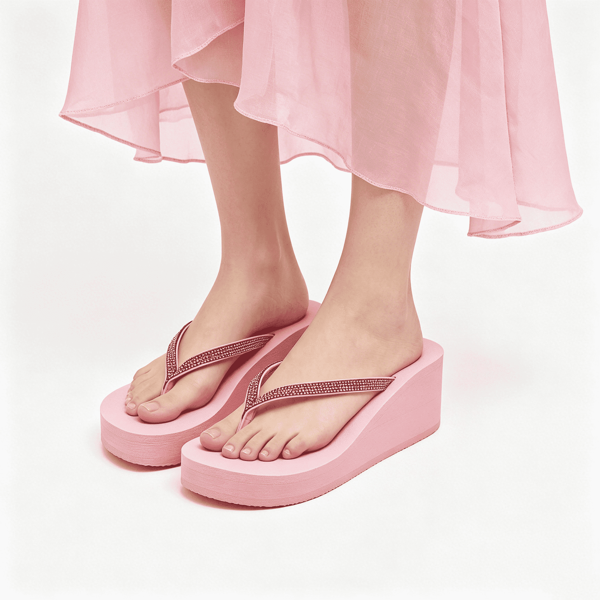 Women's Wedge Flip Flops Rhinestones Platform Thong Sandals Shining Rhinestones Wedge Sandals Casual Platform T-Strap Jewel Sandals Cushioned Slides