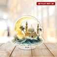 thumbnail image 4 of Rotating acrylic decoration featuring a mosque and crescent moon with palm trees gently blending into waves emitting a soft yellow glow, 4 of 8