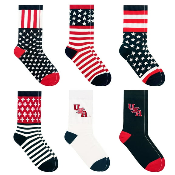 Men's Crew American Flag Socks 6 pair Set
