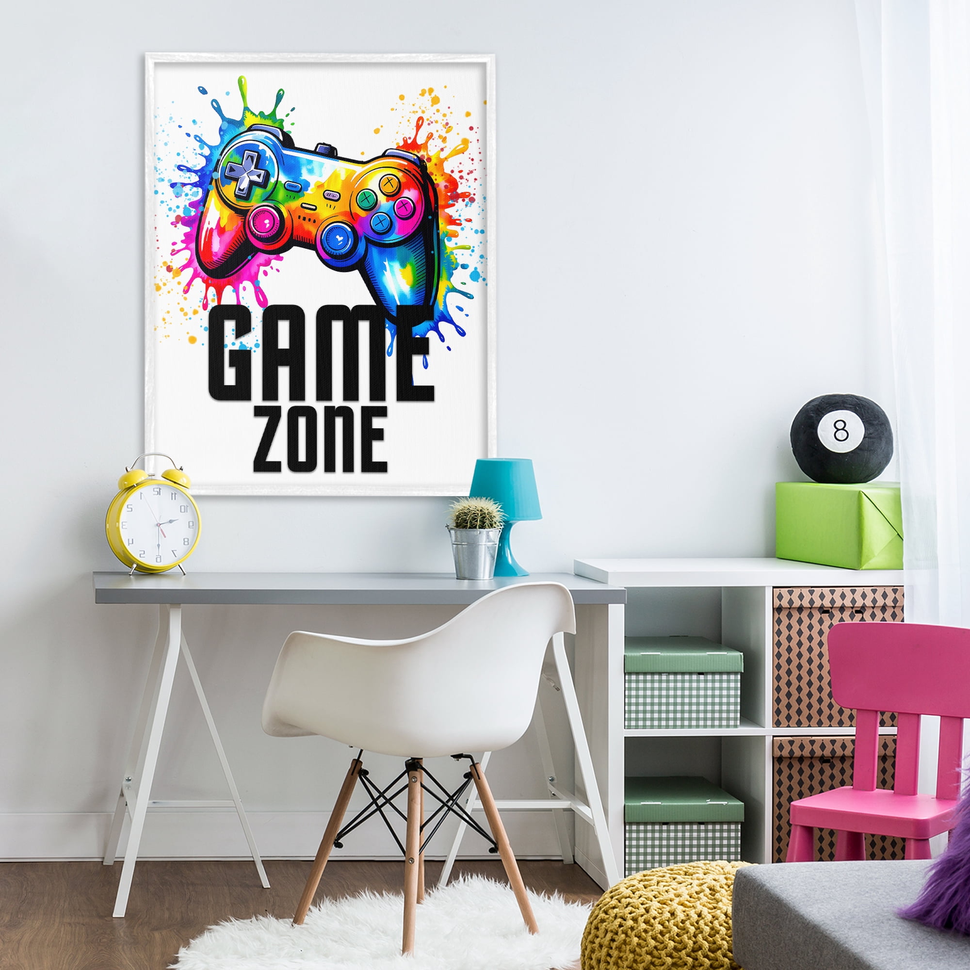 Stupell Industries Game Zone Bright Splash White Framed Giclee Art, design by Kim Allen